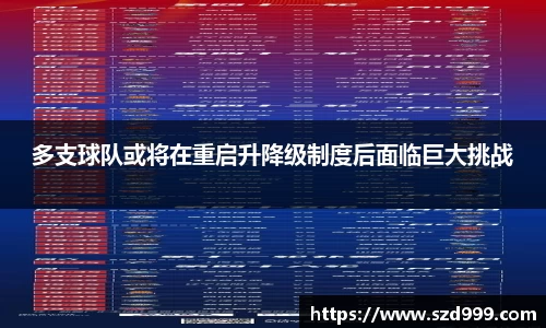 多支球队或将在重启升降级制度后面临巨大挑战